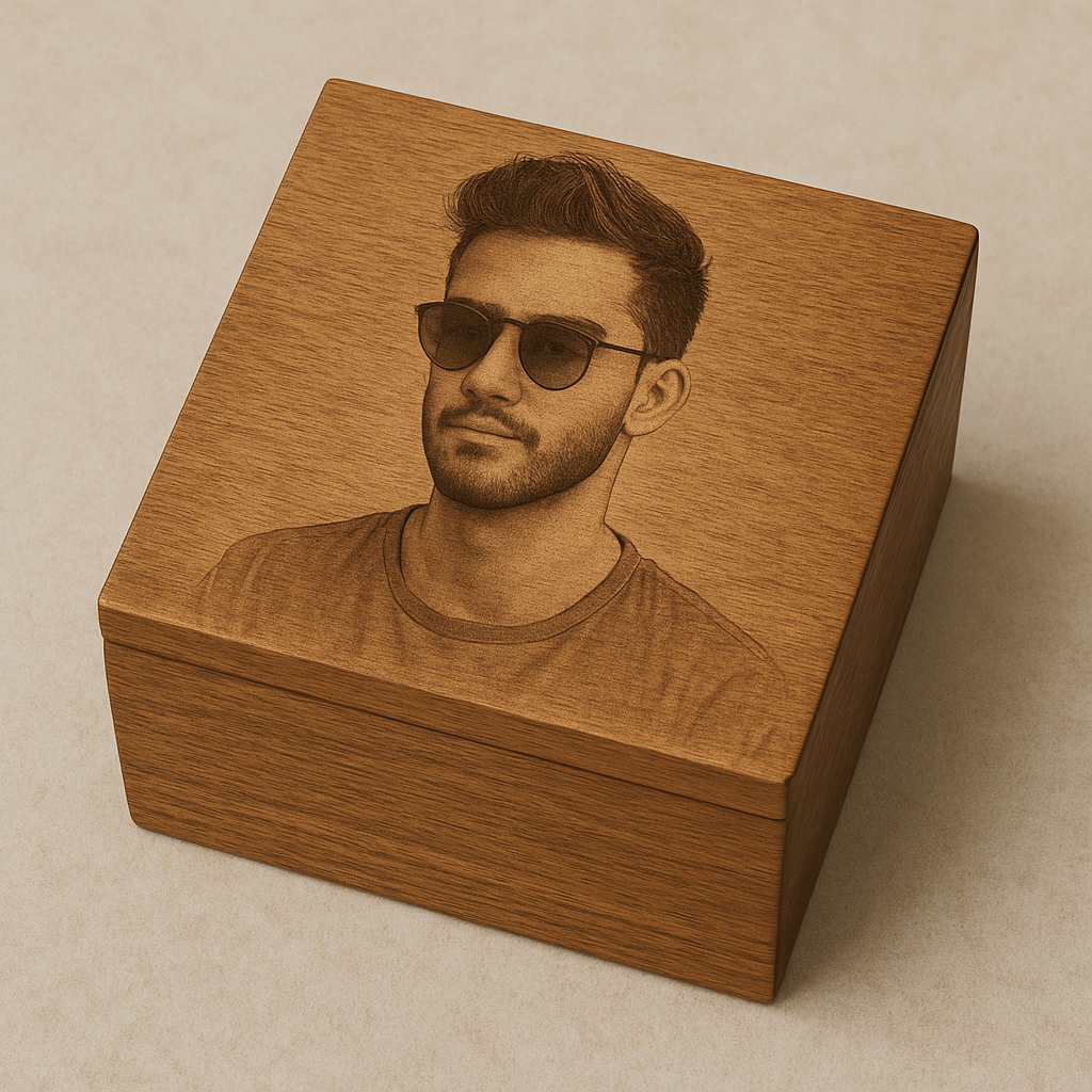 Box wood with print leather photo and any words
