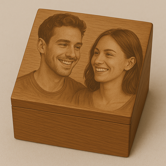 Box wood with print leather photo and any words