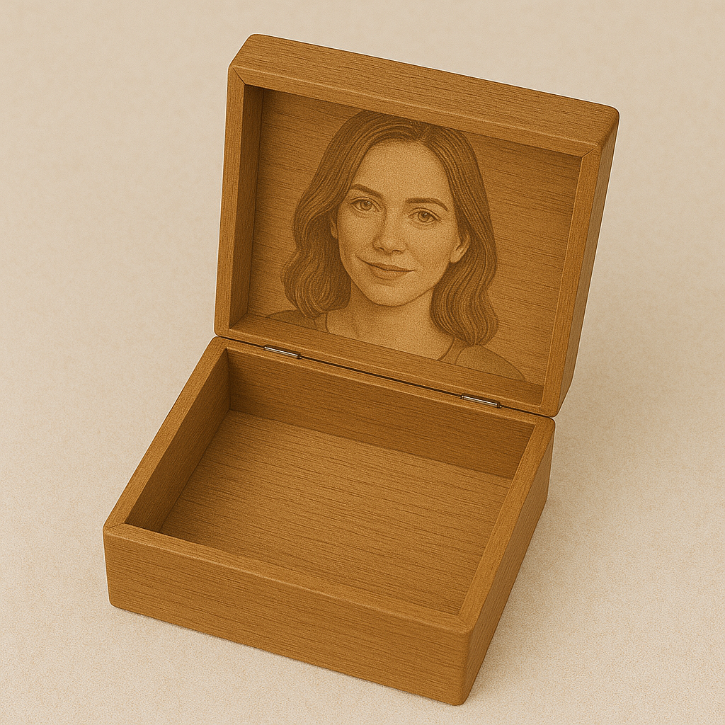 Box wood with print leather photo and any words
