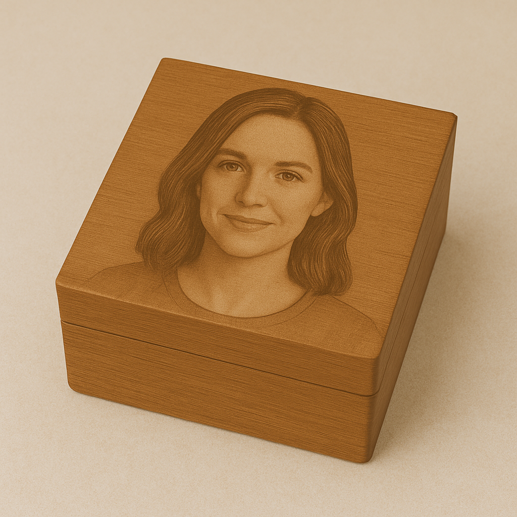 Box wood with print leather photo and any words